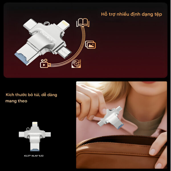 Đầu đọc thẻ nhớ 4 in 1 Choetech CR-002 tốc độ cao với nhiều cổng kết nối đa năng (Hàng chính hãng)