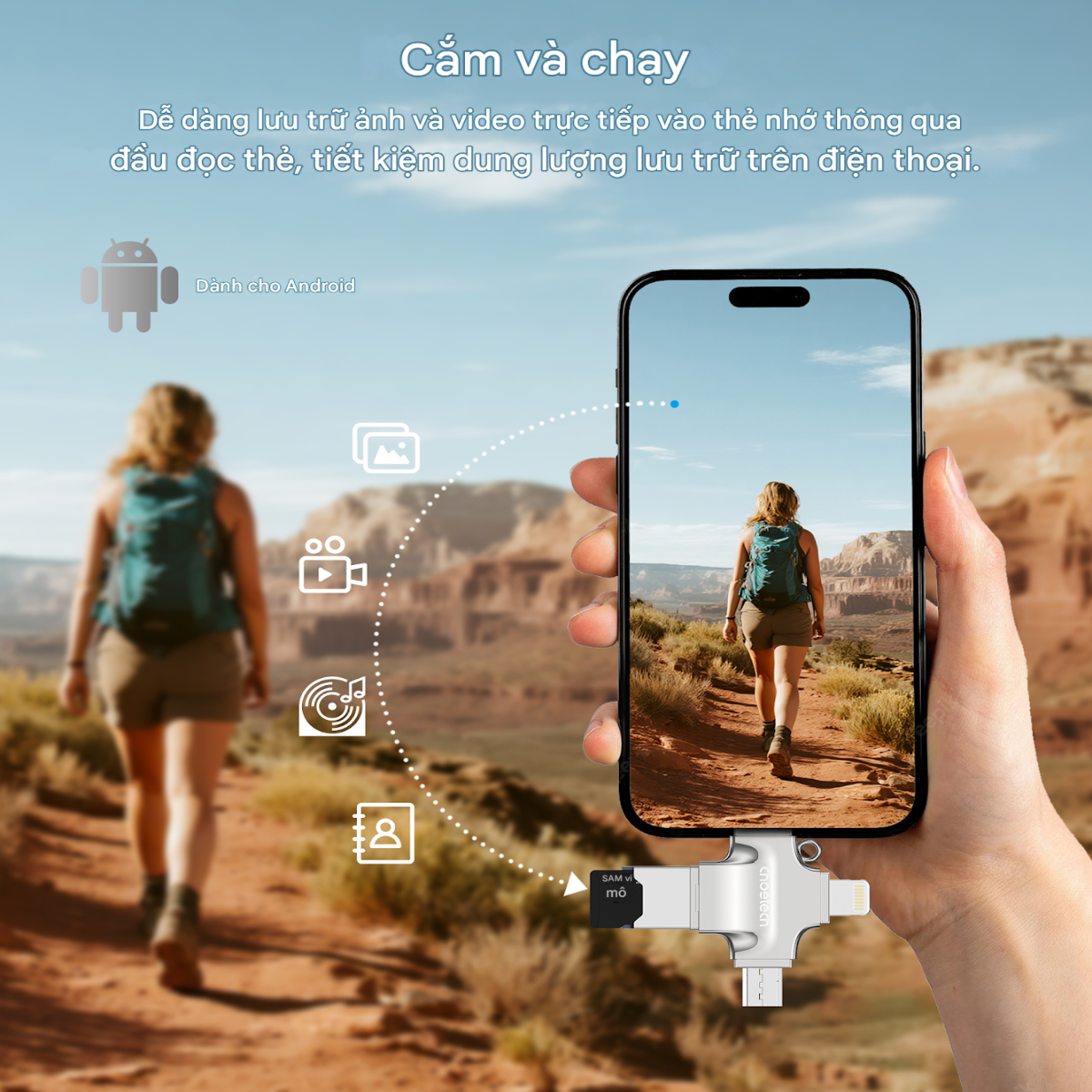 Đầu đọc thẻ nhớ 4 in 1 Choetech CR-002 tốc độ cao với nhiều cổng kết nối đa năng (Hàng chính hãng)