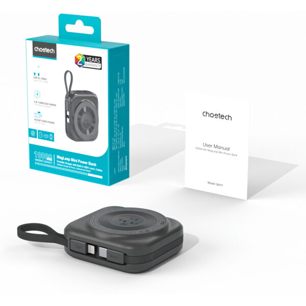 Pin dự phòng đa năng 2 in 1 Choetech B697 công suất 22.5W tích hợp cáp Type C và Lightning dùng sạc cho điện thoại và apple Watch (Hàng chính hãng)