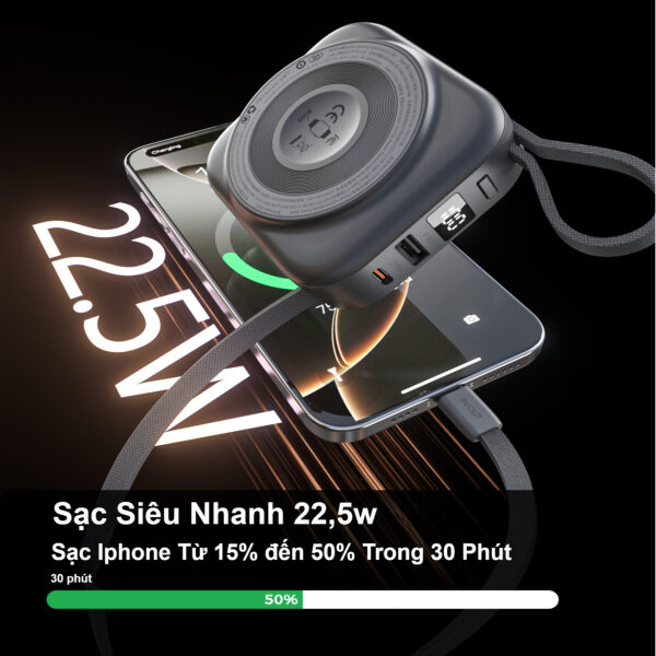 Pin dự phòng đa năng 2 in 1 Choetech B697 công suất 22.5W tích hợp cáp Type C và Lightning dùng sạc cho điện thoại và apple Watch (Hàng chính hãng)