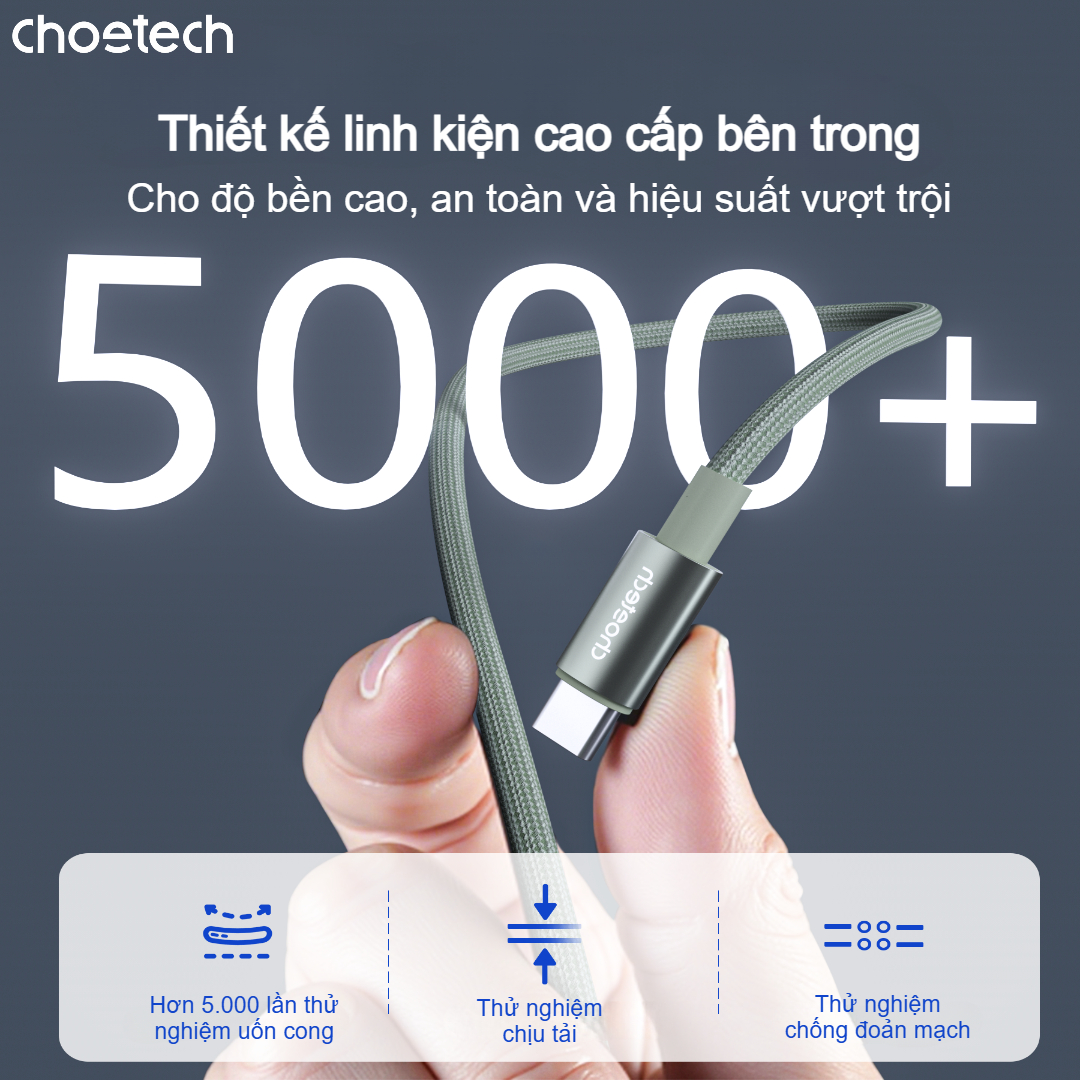 Cáp sạc nhanh và truyền dữ liệu Type C to Type C 60w Choetech XCC-1068 có màn hình hiển thị thông số (Hàng chính hãng) 6 Cáp sạc nhanh và truyền dữ liệu Type C to Type C 60w có màn hình hiển thị thông số (Hàng chính hãng)