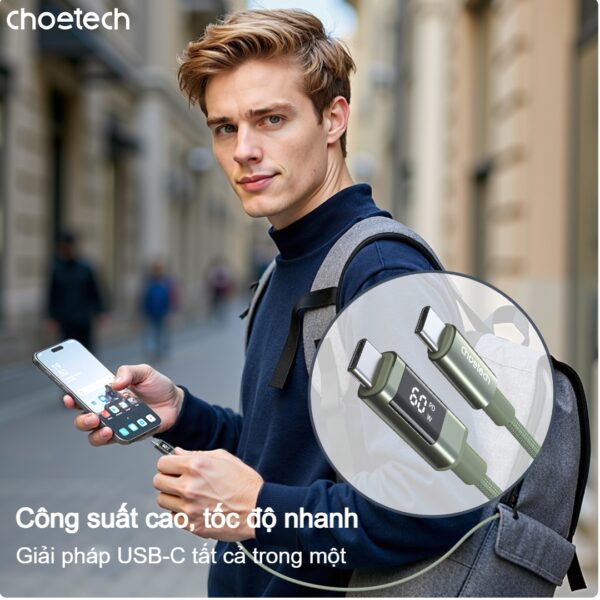 Cáp sạc nhanh và truyền dữ liệu Type C to Type C 60w Choetech XCC-1068 có màn hình hiển thị thông số (Hàng chính hãng) 11 Cáp sạc nhanh và truyền dữ liệu Type C to Type C 60w có màn hình hiển thị thông số (Hàng chính hãng)