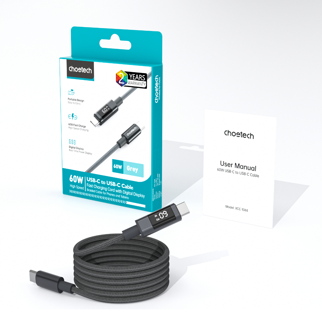 Cáp sạc nhanh và truyền dữ liệu Type C to Type C 60w Choetech XCC-1068 có màn hình hiển thị thông số (Hàng chính hãng) 20 Cáp sạc nhanh và truyền dữ liệu Type C to Type C 60w có màn hình hiển thị thông số (Hàng chính hãng)