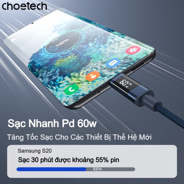 Trang chủ 24 Cáp sạc nhanh và truyền dữ liệu Type C to Type C 60w có màn hình hiển thị thông số (Hàng chính hãng)