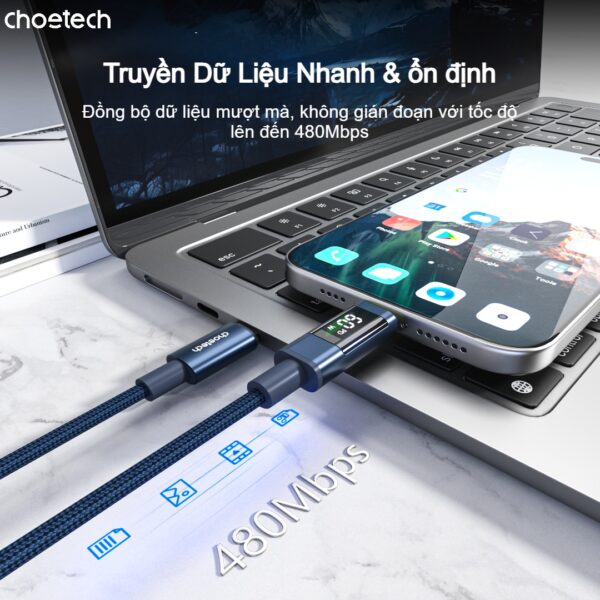 Cáp sạc nhanh và truyền dữ liệu Type C to Type C 60w Choetech XCC-1068 có màn hình hiển thị thông số (Hàng chính hãng) 10 Cáp sạc nhanh và truyền dữ liệu Type C to Type C 60w có màn hình hiển thị thông số (Hàng chính hãng)