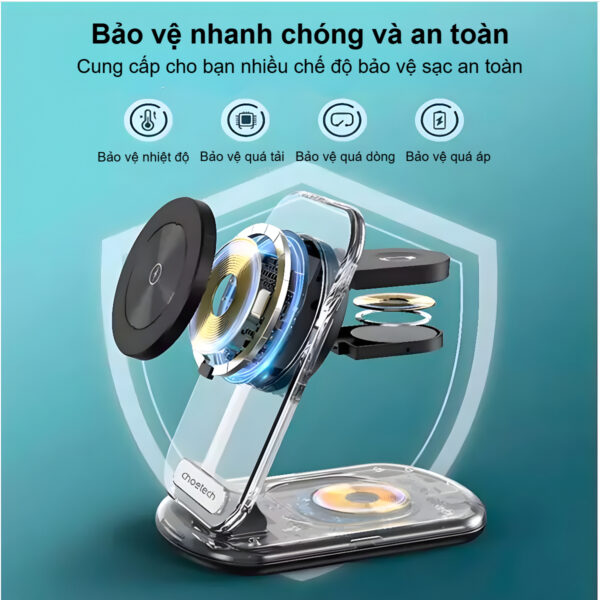 Đế sạc không dây Magsafe 3 in 1 xếp gọn 15W Choetech T618 trong suốt có đèn dùng sạc cho Điện thoại, Tai nghe và Apple watch (Hàng chính hãng) 9 Đế sạc không dây Magsafe 3 in 1 xếp gọn 15W Choetech T618 trong suốt có đèn dùng sạc cho Điện thoại, Tai nghe và Apple watch (Hàng chính hãng)