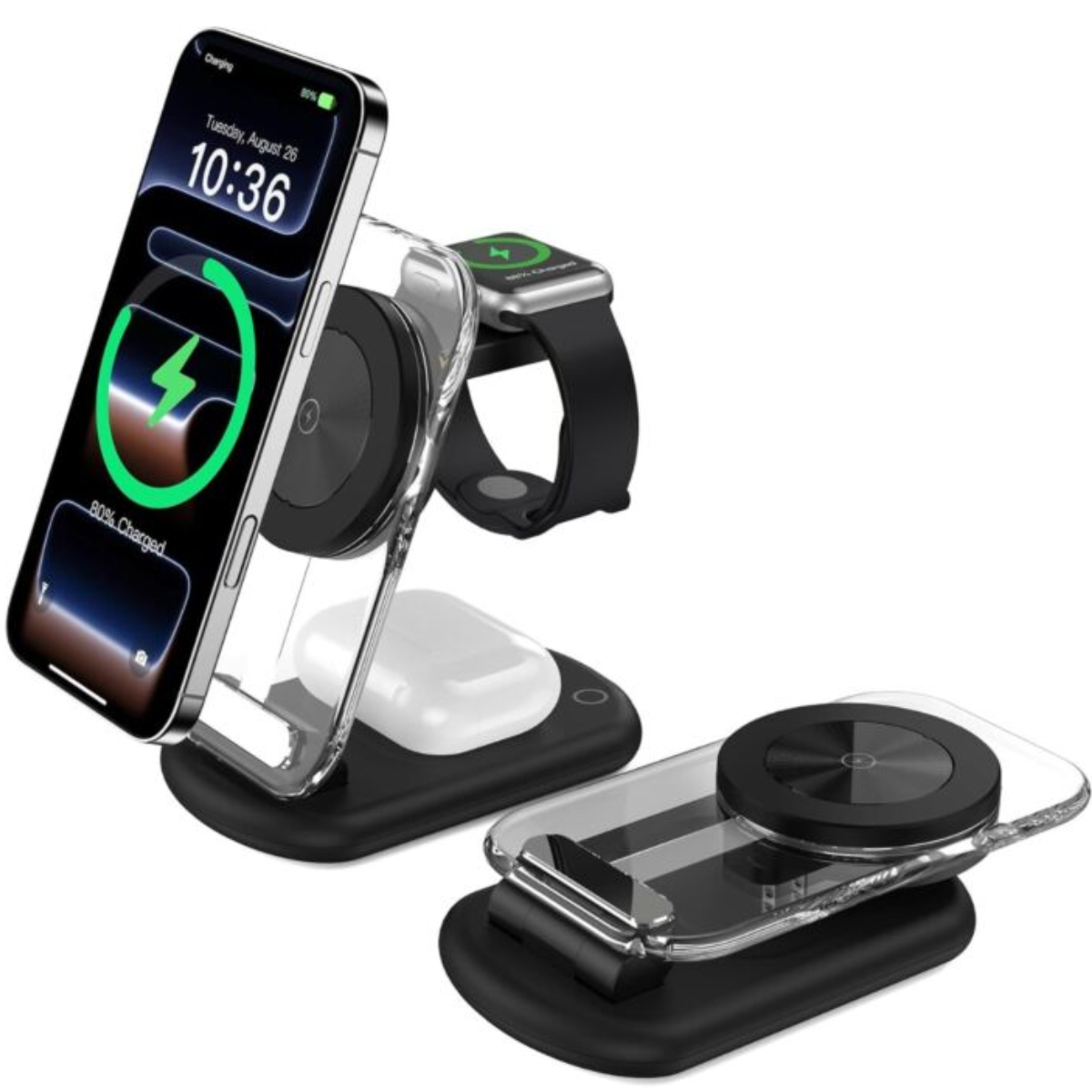 Đế sạc không dây Magsafe 3 in 1 xếp gọn 15W Choetech T618 trong suốt có đèn dùng sạc cho Điện thoại, Tai nghe và Apple watch (Hàng chính hãng) 2 Đế sạc không dây Magsafe 3 in 1 xếp gọn 15W Choetech T618 trong suốt có đèn dùng sạc cho Điện thoại, Tai nghe và Apple watch (Hàng chính hãng)