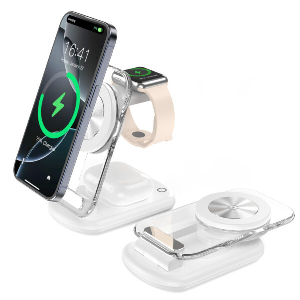 Đế sạc không dây Magsafe 3 in 1 xếp gọn 15W Choetech T618 trong suốt có đèn dùng sạc cho Điện thoại, Tai nghe và Apple watch (Hàng chính hãng) 12 Đế sạc không dây Magsafe 3 in 1 xếp gọn 15W Choetech T618 trong suốt có đèn dùng sạc cho Điện thoại, Tai nghe và Apple watch (Hàng chính hãng)