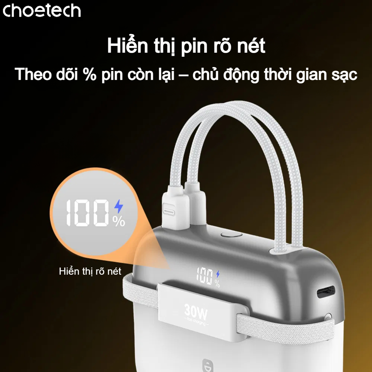 Pin Dự Phòng Mini 30W Choetech B812 Dung Lượng 10000mAh Tích Hợp Cáp Type C Và Lightning Dùng Cho Tất Cả Dòng Điện Thoại (Hàng chính hãng) 6 Pin Dự Phòng Mini 30W Dung Lượng 10000mAh Tích Hợp Cáp Type C Và Lightning Dùng Cho Tất Cả Dòng Điện Thoại (Hàng chính hãng)