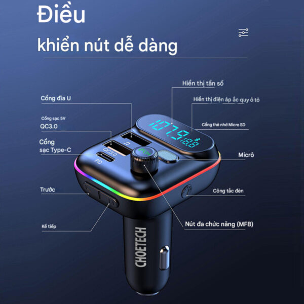 Tẩu sạc ô tô Choetech TC0050 tích hợp Bluetooth phát FM sạc nhanh 36W (Hàng chính hãng) 17 Tẩu sạc ô tô Choetech TC0050 tích hợp Bluetooth phát FM sạc nhanh 36W (Hàng chính hãng)