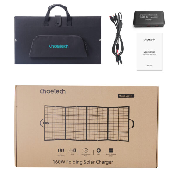 Bộ sạc năng lượng mặt trời di động Choetech SC010 công suất 160w có thể gấp gọn (Hàng chính hãng)