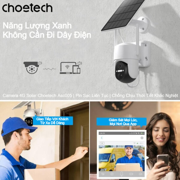 Trang chủ 24 Camera an ninh năng lượng mặt trời Choetech ASC005 kết nối WiFi 4G điều khiển từ xa qua điện thoại Android hoặc iOS (Hàng chính hãng)
