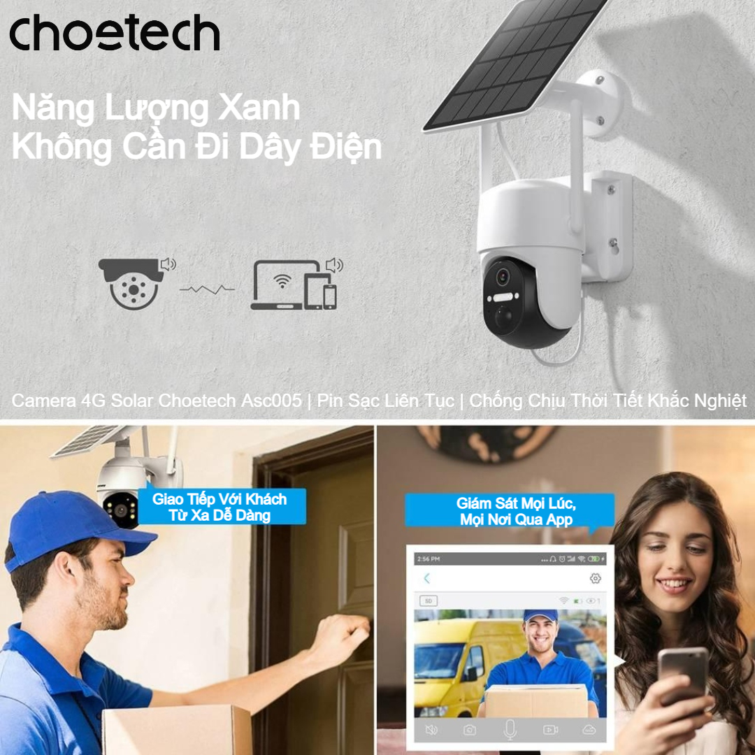Camera an ninh năng lượng mặt trời Choetech ASC005 kết nối WiFi 4G điều khiển từ xa qua điện thoại Android hoặc iOS (Hàng chính hãng) 2 Camera an ninh năng lượng mặt trời Choetech ASC005 kết nối WiFi 4G điều khiển từ xa qua điện thoại Android hoặc iOS (Hàng chính hãng)