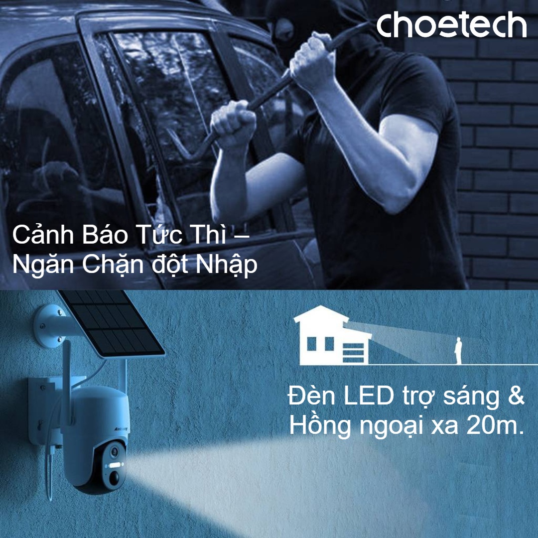 Camera an ninh năng lượng mặt trời Choetech ASC005 kết nối WiFi 4G điều khiển từ xa qua điện thoại Android hoặc iOS (Hàng chính hãng) 3 Camera an ninh năng lượng mặt trời Choetech ASC005 kết nối WiFi 4G điều khiển từ xa qua điện thoại Android hoặc iOS (Hàng chính hãng)