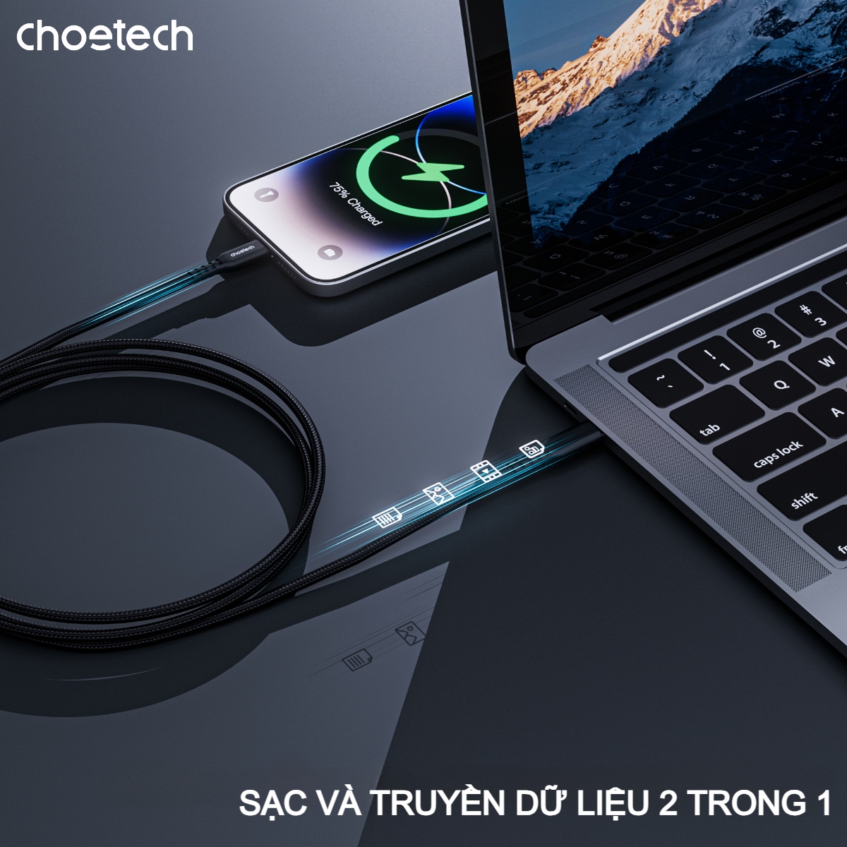 Cáp sạc nhanh và truyền dữ liệu Type C to Lightning Choetech XCL-1021 công suất 20W dài 1m8 (Hàng chính hãng)