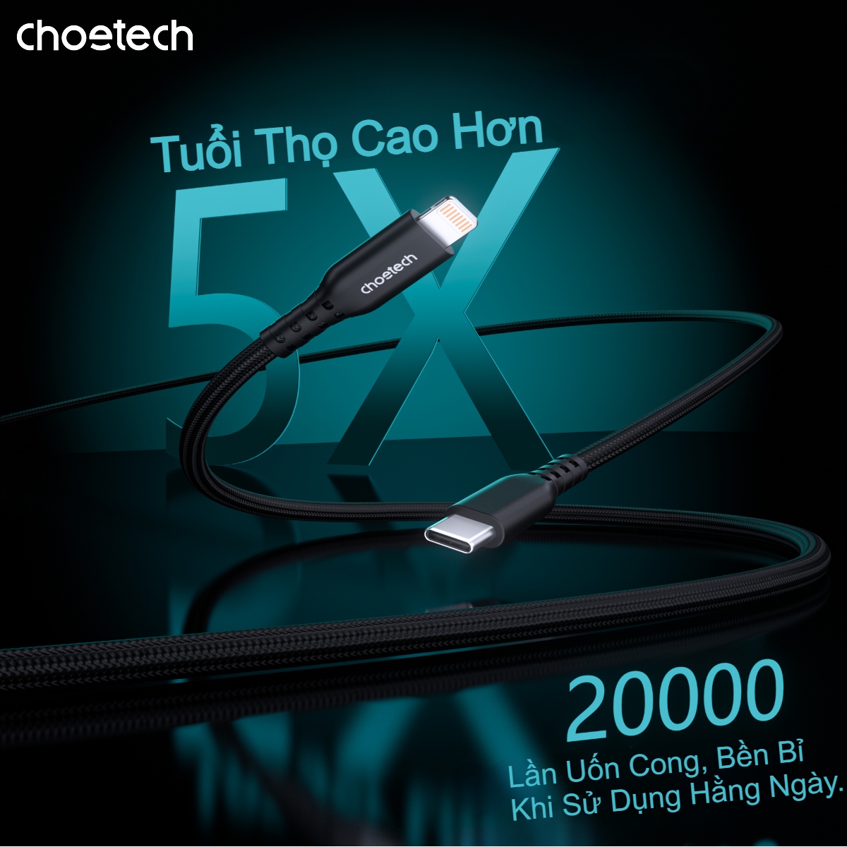 Cáp sạc nhanh và truyền dữ liệu Type C to Lightning Choetech XCL-1021 công suất 20W dài 1m8 (Hàng chính hãng)