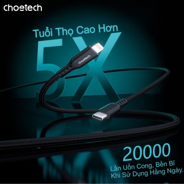 Cáp sạc nhanh và truyền dữ liệu Type C to Lightning Choetech XCL-1021 công suất 20W dài 1m8 (Hàng chính hãng)
