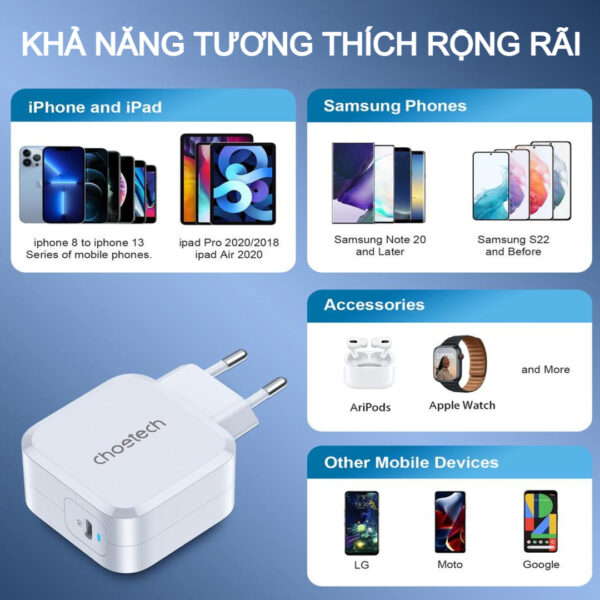Củ sạc USB C 45w Choetech PD8007 sạc nhanh cho tất cả các thiết bị (Hàng chính hãng) 16 Củ sạc USB C 45w Choetech PD8007 sạc nhanh cho tất cả các thiết bị (Hàng chính hãng)