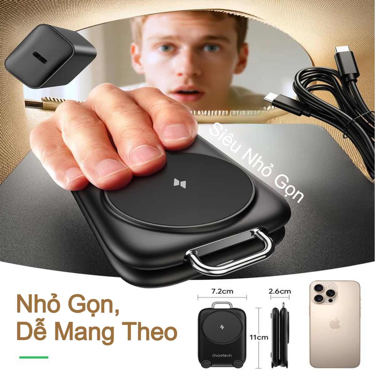 Đế sạc không dây từ tính 3 in 1 gấp gọn Choetech T816-F công suất 15W tiện lợi khi đi du lịch (Hàng chính hãng) 4 Đế sạc không dây từ tính 3 in 1 gấp gọn Choetech T816-F công suất 15W tiện lợi khi đi du lịch (Hàng chính hãng)