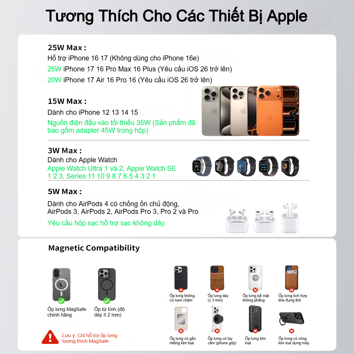 Đế sạc nhanh không dây 3 in 1 Choetech T641-G 25w chuẩn Qi2 tích hợp làm mát chủ động cho thiết bị Apple (Hàng chính hãng)