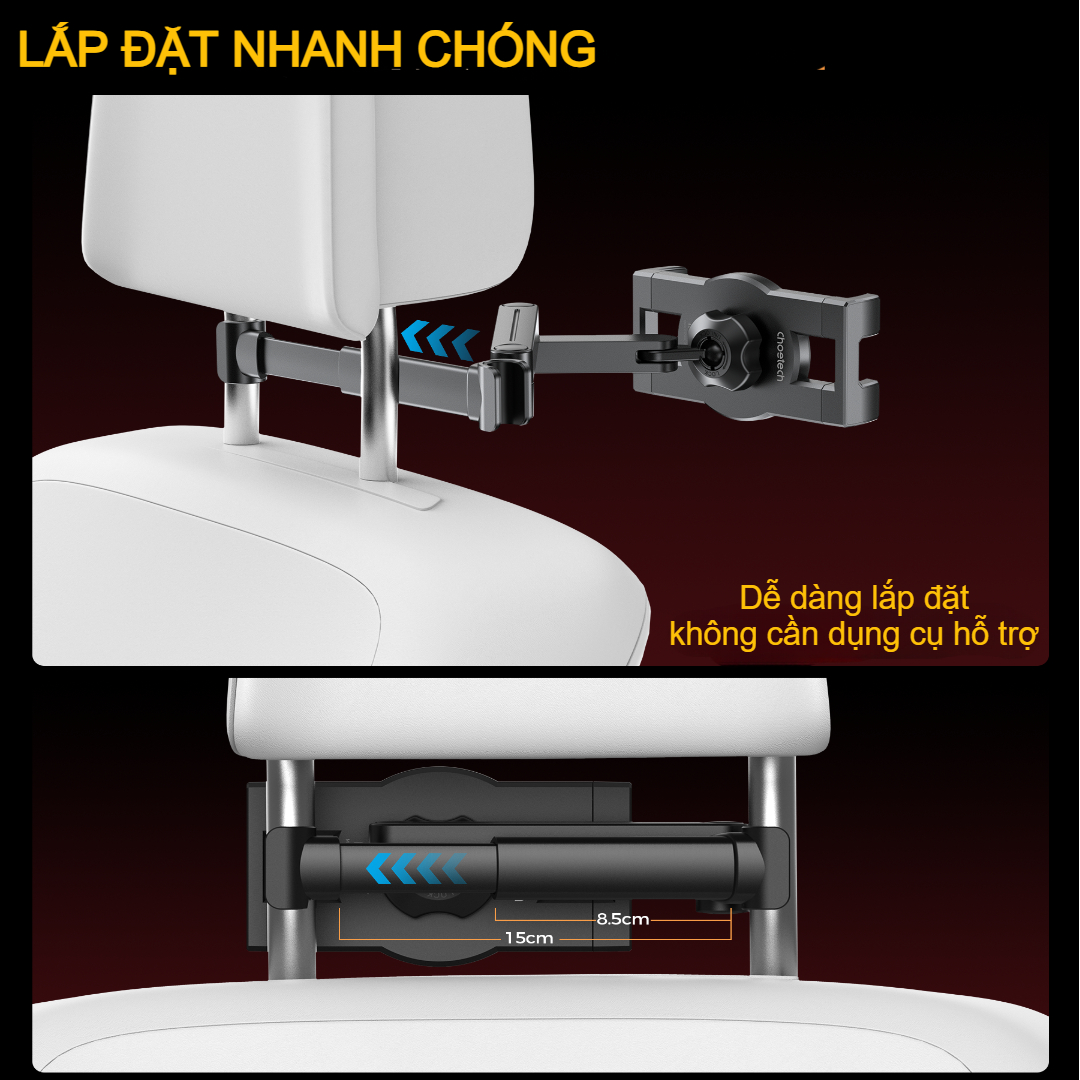 Giá đỡ điện thoại và máy tính bảng cho ghế sau ô tô Choetech H090 kéo giãn linh hoạt tiện lợi cho mọi hành trình (Hàng chính hãng)