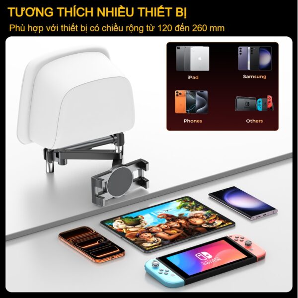 Giá đỡ điện thoại và máy tính bảng cho ghế sau ô tô Choetech H090 kéo giãn linh hoạt tiện lợi cho mọi hành trình (Hàng chính hãng)