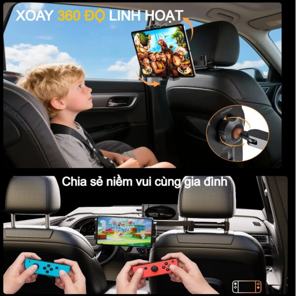 Giá đỡ điện thoại và máy tính bảng cho ghế sau ô tô Choetech H090 kéo giãn linh hoạt tiện lợi cho mọi hành trình (Hàng chính hãng)