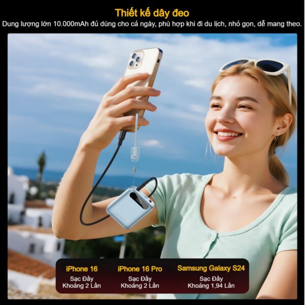 Pin Dự Phòng Sạc Nhanh Choetech B860 Công Suất 22.5W  Dung Lượng 10000mAh Tích Hợp Dây Đeo Cáp Sạc C to C (Hàng chính hãng)