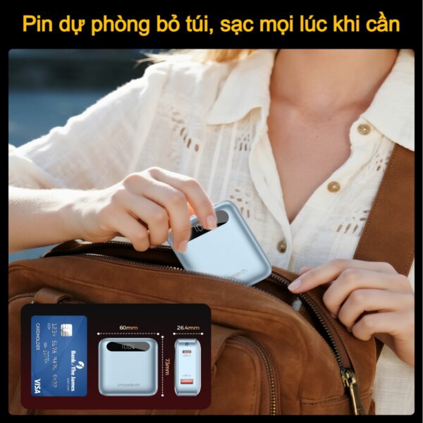 Pin Dự Phòng Sạc Nhanh Choetech B860 Công Suất 22.5W  Dung Lượng 10000mAh Tích Hợp Dây Đeo Cáp Sạc C to C (Hàng chính hãng)