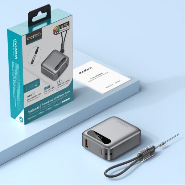 Pin Dự Phòng Sạc Nhanh Choetech B860 Công Suất 22.5W  Dung Lượng 10000mAh Tích Hợp Dây Đeo Cáp Sạc C to C (Hàng chính hãng)
