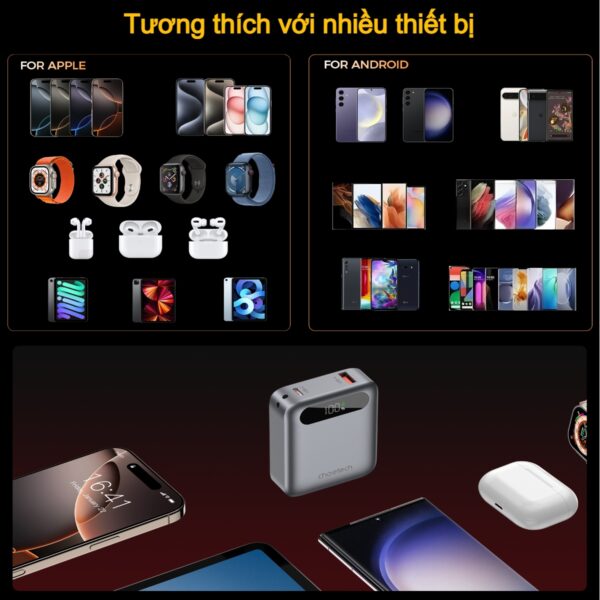 Pin Dự Phòng Sạc Nhanh Choetech B860 Công Suất 22.5W  Dung Lượng 10000mAh Tích Hợp Dây Đeo Cáp Sạc C to C (Hàng chính hãng)