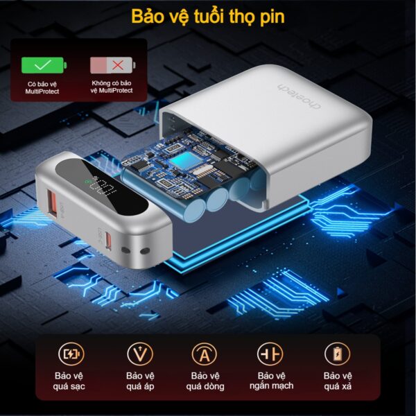 Pin Dự Phòng Sạc Nhanh Choetech B860 Công Suất 22.5W  Dung Lượng 10000mAh Tích Hợp Dây Đeo Cáp Sạc C to C (Hàng chính hãng)