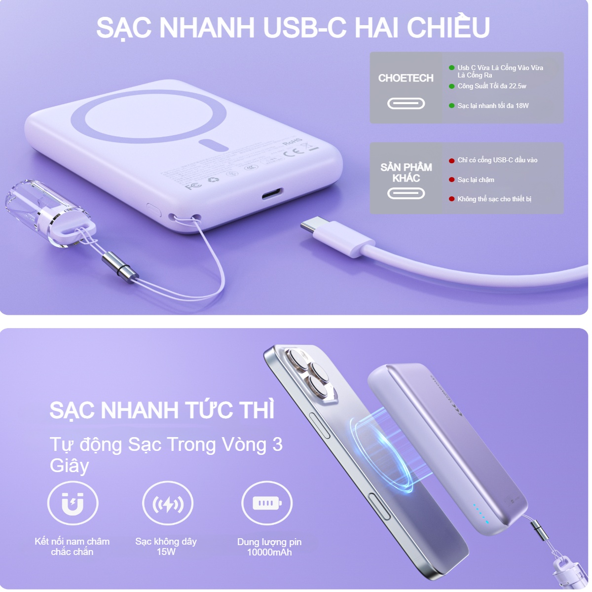 Pin Sạc Dự Phòng Không Dây Từ Tính Choetech B861 B862 22.5W Siêu Mỏng 5000mAh và 10000mAh Tích Hợp Dây Đeo Cáp Sạc C to C (Hàng Chính Hãng) 21 Pin Sạc Dự Phòng Không Dây Từ Tính Choetech B861 B862 20W Siêu Mỏng 5000mAh và 10000mAh Tích Hợp Dây Đeo Cáp Sạc C to C (Hàng Chính Hãng)