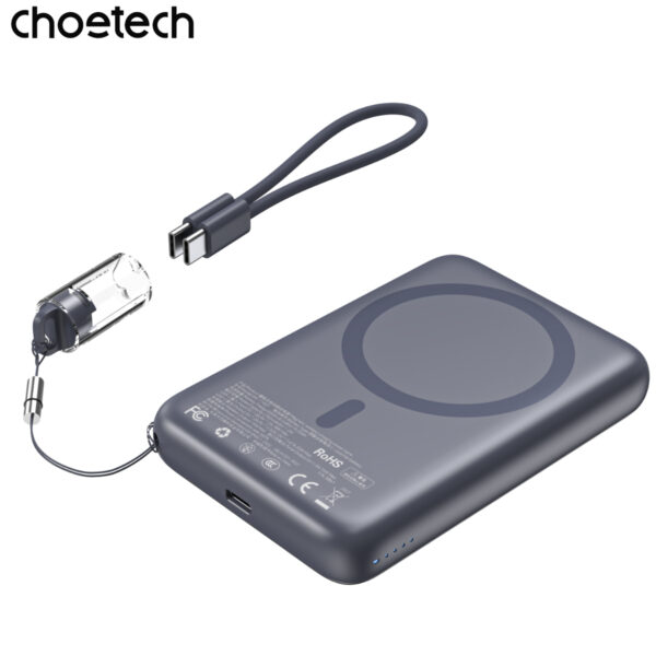 Pin Sạc Dự Phòng Không Dây Từ Tính Choetech B861 B862 20W Siêu Mỏng 5000mAh và 10000mAh Tích Hợp Dây Đeo Cáp Sạc C to C (Hàng Chính Hãng)