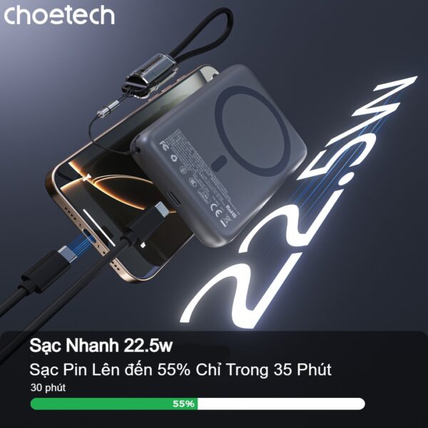Pin Sạc Dự Phòng Không Dây Từ Tính Choetech B861 B862 22.5W Siêu Mỏng 5000mAh và 10000mAh Tích Hợp Dây Đeo Cáp Sạc C to C (Hàng Chính Hãng) 13 Pin Sạc Dự Phòng Không Dây Từ Tính Choetech B861 B862 20W Siêu Mỏng 5000mAh và 10000mAh Tích Hợp Dây Đeo Cáp Sạc C to C (Hàng Chính Hãng)