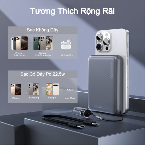 Pin Sạc Dự Phòng Không Dây Từ Tính Choetech B861 B862 22.5W Siêu Mỏng 5000mAh và 10000mAh Tích Hợp Dây Đeo Cáp Sạc C to C (Hàng Chính Hãng) 15 Pin Sạc Dự Phòng Không Dây Từ Tính Choetech B861 B862 20W Siêu Mỏng 5000mAh và 10000mAh Tích Hợp Dây Đeo Cáp Sạc C to C (Hàng Chính Hãng)