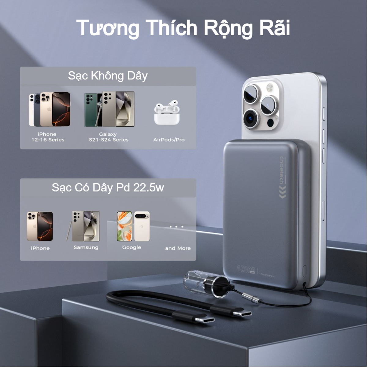Pin Sạc Dự Phòng Không Dây Từ Tính Choetech B861 B862 22.5W Siêu Mỏng 5000mAh và 10000mAh Tích Hợp Dây Đeo Cáp Sạc C to C (Hàng Chính Hãng) 6 Pin Sạc Dự Phòng Không Dây Từ Tính Choetech B861 B862 20W Siêu Mỏng 5000mAh và 10000mAh Tích Hợp Dây Đeo Cáp Sạc C to C (Hàng Chính Hãng)