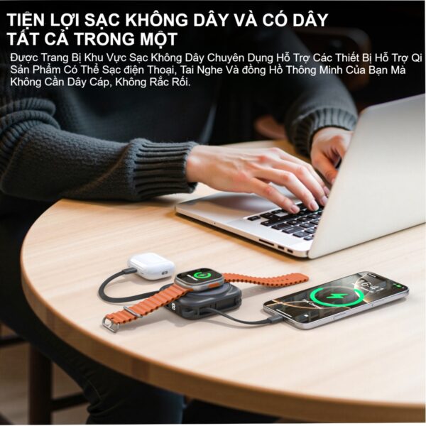 Trang chủ 38 Pin dự phòng đa năng 2 in 1 Choetech B697C công suất 22.5W tích hợp 2 cáp Type C dùng sạc cho điện thoại và Apple Watch (Hàng chính hãng)