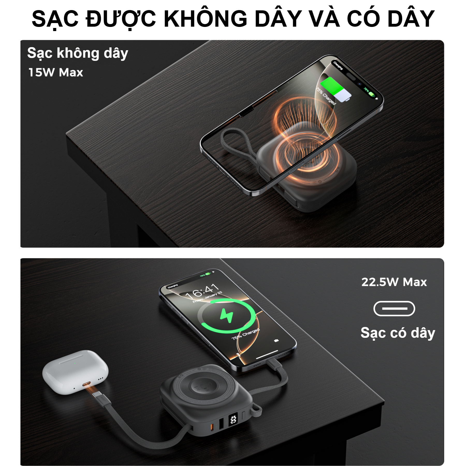 Pin dự phòng đa năng 2 in 1 Choetech B697C công suất 22.5W tích hợp 2 cáp Type C dùng sạc cho điện thoại và Apple Watch (Hàng chính hãng) 6 Pin dự phòng đa năng 2 in 1 Choetech B697C công suất 22.5W tích hợp 2 cáp Type C dùng sạc cho điện thoại và Apple Watch (Hàng chính hãng)