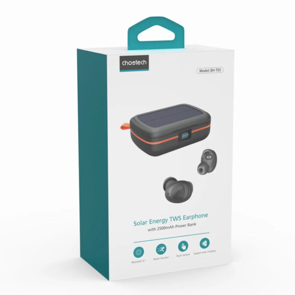 Tai nghe Bluetooth thể thao Choetech BH-T05 sạc năng lượng mặt trời và tích hợp pin dự phòng 2500mAh (Hàng chính hãng)