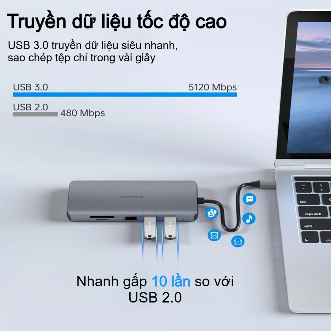 Hub Chuyển Đổi 12 in 1 Choetech M26 (Type C To HDMI, VGA, USB, SD, RJ45, Jack 3.5mm, USB C)- Hàng Chính Hãng 4 Hub Chuyển Đổi 12 in 1 Choetech M26 (Type C To HDMI, VGA, USB, SD, RJ45, Jack 3.5mm, USB C)- Hàng Chính Hãng