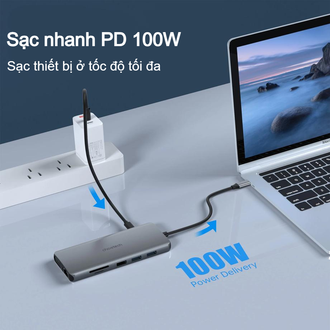 Hub Chuyển Đổi 12 in 1 Choetech M26 (Type C To HDMI, VGA, USB, SD, RJ45, Jack 3.5mm, USB C)- Hàng Chính Hãng 7 Hub Chuyển Đổi 12 in 1 Choetech M26 (Type C To HDMI, VGA, USB, SD, RJ45, Jack 3.5mm, USB C)- Hàng Chính Hãng