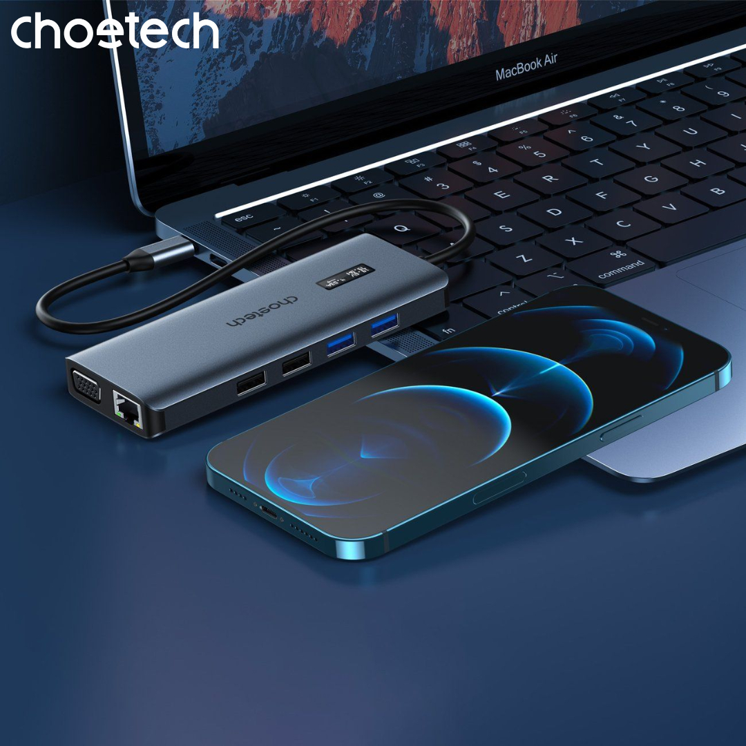 Hub Chuyển Đổi 12 in 1 Choetech M26 (Type C To HDMI, VGA, USB, SD, RJ45, Jack 3.5mm, USB C)- Hàng Chính Hãng 9 Hub Chuyển Đổi 12 in 1 Choetech M26 (Type C To HDMI, VGA, USB, SD, RJ45, Jack 3.5mm, USB C)- Hàng Chính Hãng