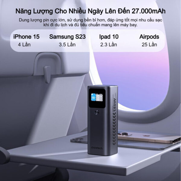 Pin sạc dự phòng siêu nhanh công suất 140w Choetech B670 dung lượng 27000mAh (Hàng chính hãng)