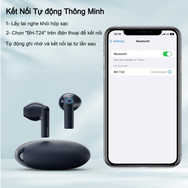 Tai Nghe Bluetooth Không Dây Choetech BH-T24 True Wireless Earphones Bluetooth 5.3, Âm Thanh Chất Lượng Cao (Hàng chính hãng)
