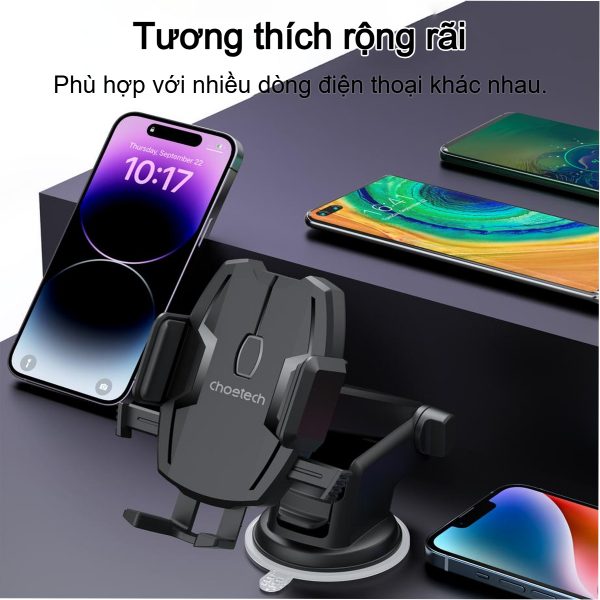 Giá đỡ điện thoại ô tô Choetech H043 xoay 360 độ kẹp chắc chắn gắn taplo hoặc kính lái (Hàng chính hãng)