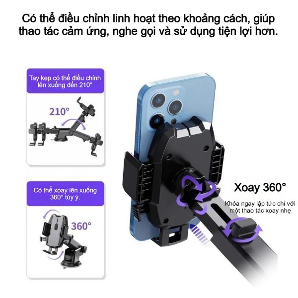 Giá đỡ điện thoại ô tô Choetech H043 xoay 360 độ kẹp chắc chắn gắn taplo hoặc kính lái (Hàng chính hãng)