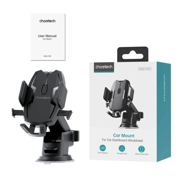 Giá đỡ điện thoại ô tô Choetech H043 xoay 360 độ kẹp chắc chắn gắn taplo hoặc kính lái (Hàng chính hãng)