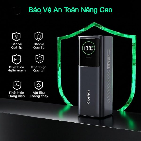 Pin dự phòng kiêm củ sạc 100w Choetech B1012 dung lượng 20000mAh tích hợp cáp sạc đa năng cao cấp (Hàng chính hãng)