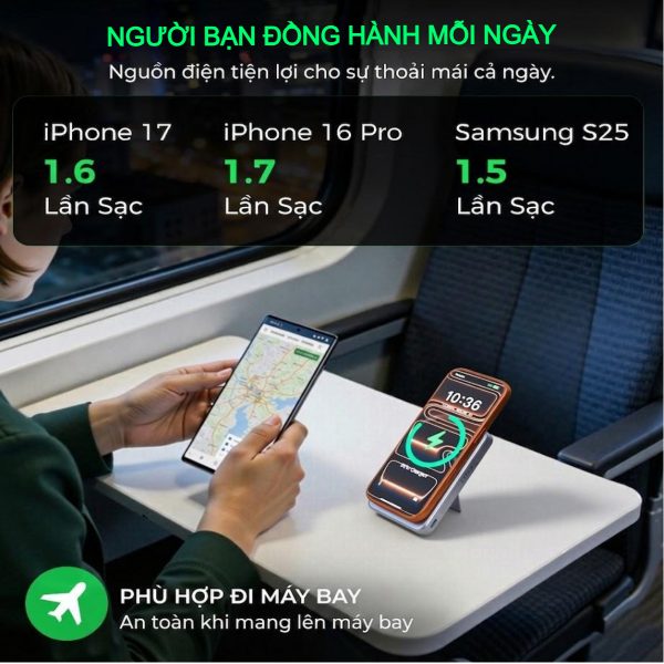 Pin dự phòng sạc không dây Choetech B760 công suất 45W tích hợp chân đỡ nhỏ gọn tiện lợi (Hàng chính hãng)